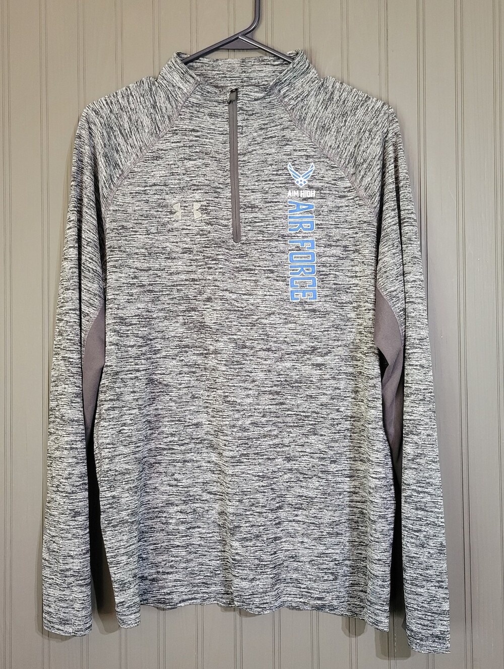 Under Armour Quarter Zip Pullover Sweater "Air Force" Logo Gray Women's Large